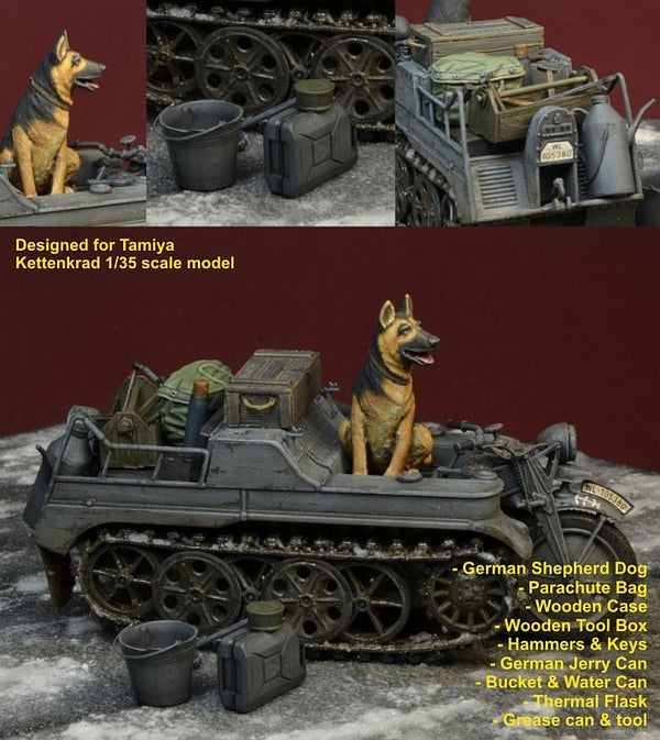 1/35 Scale Resin kit WW2 German Luftwaffe Kettenkrad Accessories with Dog