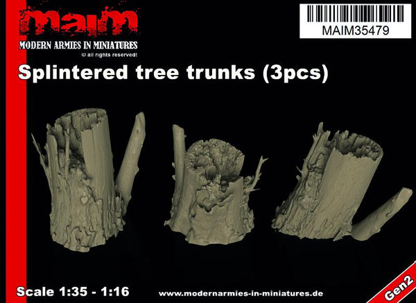 Splintered Tree Trunks (3pcs) / 1/35 Scale 3D Printed model