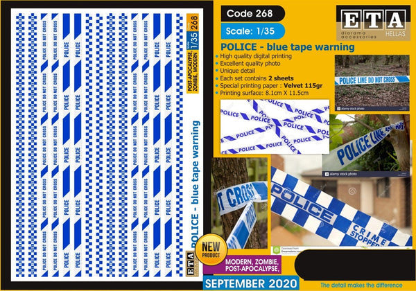 1/35 scale Police Blue warning tape, crime scene