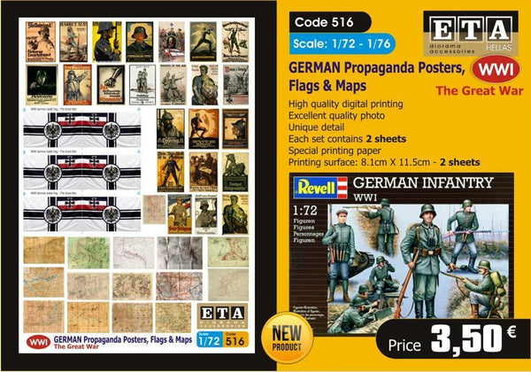 WWI- GERMAN propaganda poster, Flags &amp; Maps Suit scales 1/72