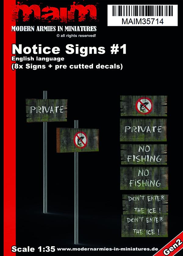 MaiM 1/35 scale 3D printed Notice Signs #1 (no fishing etc) - Engish / 1:35
