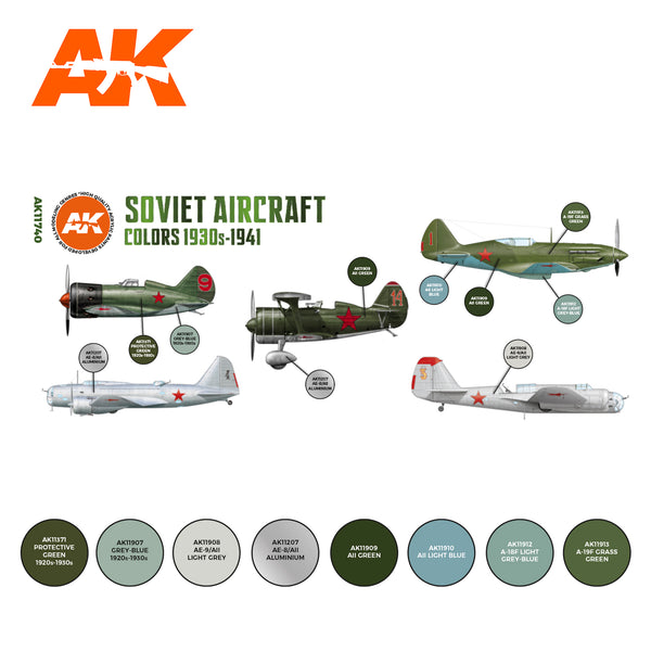 AK Interactive 3G Air Series - Soviet Aircraft Colors 1930s-1941 SET 3G