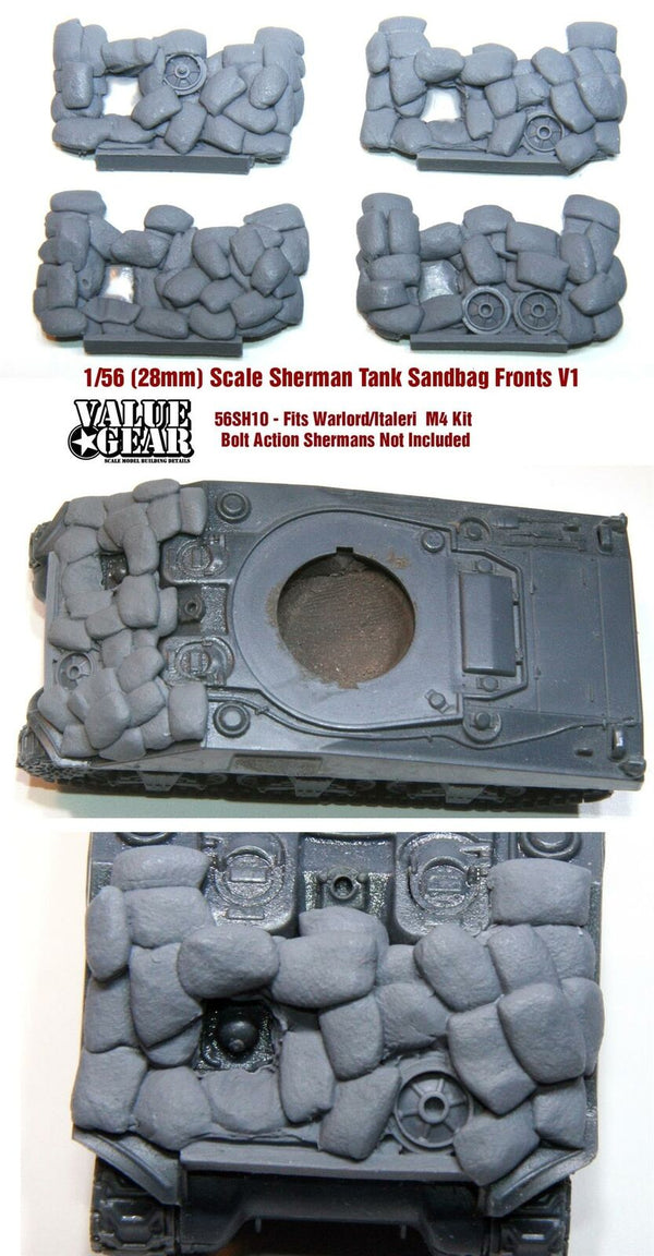 28mm (1/56 scale)  56SH10 Sandbag Fronts for M4 Sherman Version 1 (4 pack) (Warlord/Italeri Kit)