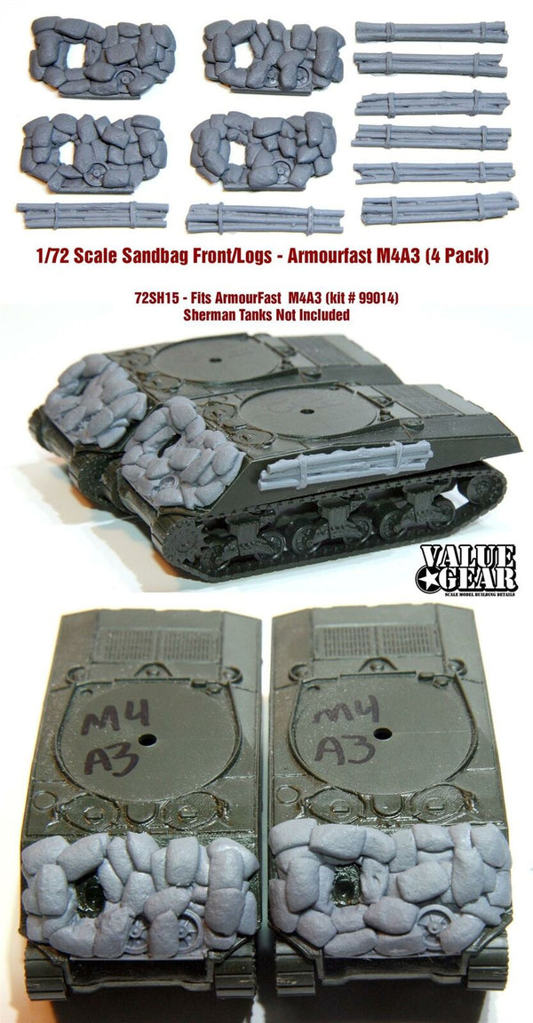 1/72 scale resin model 72SH15 Sandbag Fronts/logs For Sherman M4A3 (4 Pack) (Armourfast M4A3 Kits)