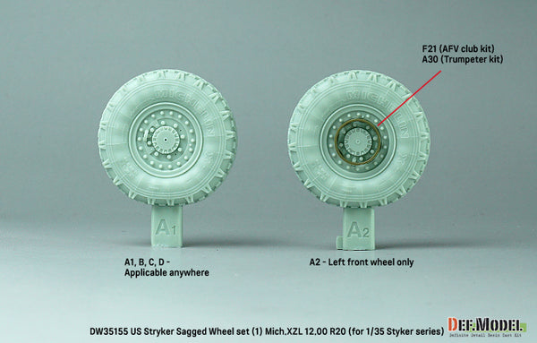 DEF Models 1/35 US M1126 Stryker XML Sagged wheel set (1) (for Stryker series 1/35)-Retool DW35010A ( Release Nov.2022)
