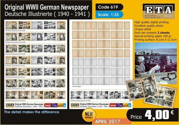 Original WW II German newspaper - Deutsche Illustrierte 1940-41 - 1/35 scale - 2 sheets