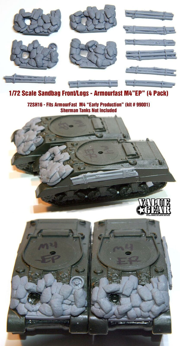 1/72 scale resin model 72SH16 Sandbag Fronts/logs For Sherman M4 (4 Pack) (Armourfast M4 Kits)