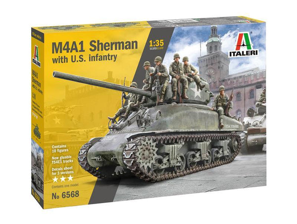 Italeri 1/35 scale WW2 M4A1 SHERMAN TANK WITH 7 INFANTRY FIGURES