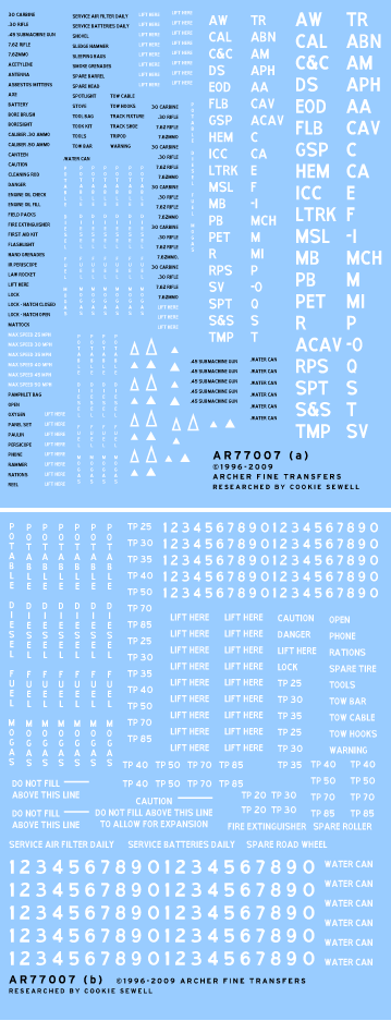 Archer Decals -Miscellaneous US vehicle interior and exterior stencils 1/35