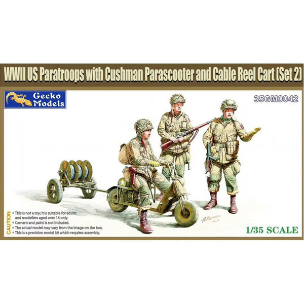 GECKO model kit 1/35 scale US Paratroopers with  Cushman Parascooter and Cable reel cart