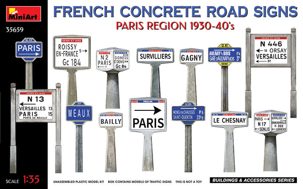 Miniart 1/35 WW2 FRENCH CONCRETE ROAD SIGNS. PARIS REGION 1930-40's
