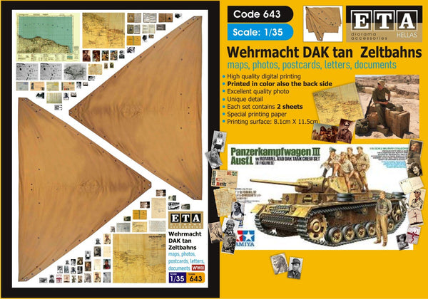 1/35 scale WW2 German Wehrmacht DAK tan Zeltbahns #2