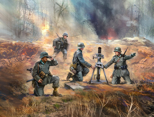 ICM 1/35 WWII German mortar GrW 34 with Crew (mortar and 4 figures)