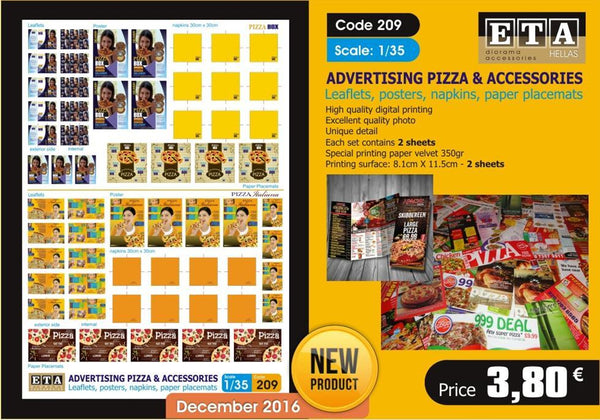 1/35 Scale ADVERTISING PIZZA & ACCESSORIES Leaflets, posters, napkins, paper placemats