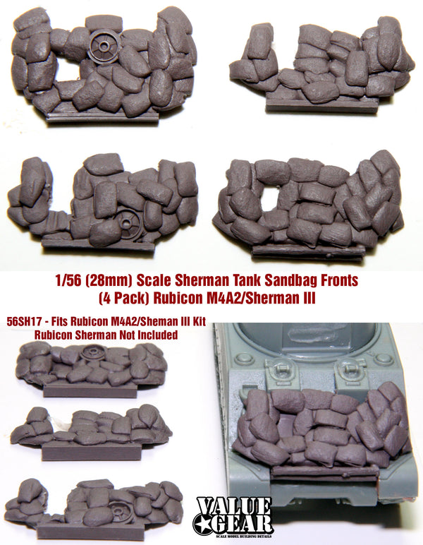 28mm (1/56 scale)  56SH17 Sandbag Fronts for M4A2 Sherman Version 1 (4 pack) (RUBICON)