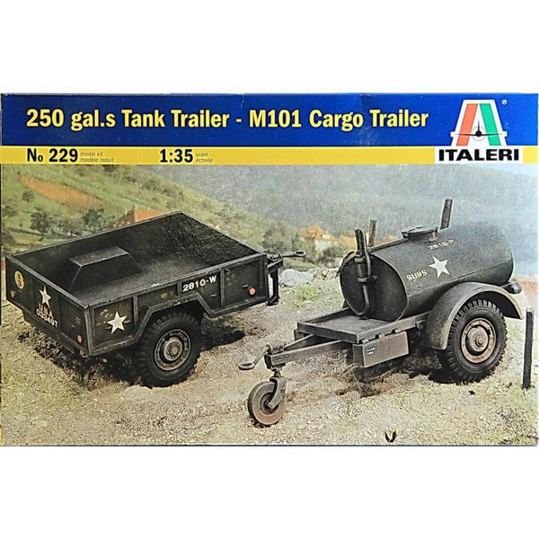 ITALERI 1/35 MILITARY 250 GAL.S TANK TRAILER and M101 car