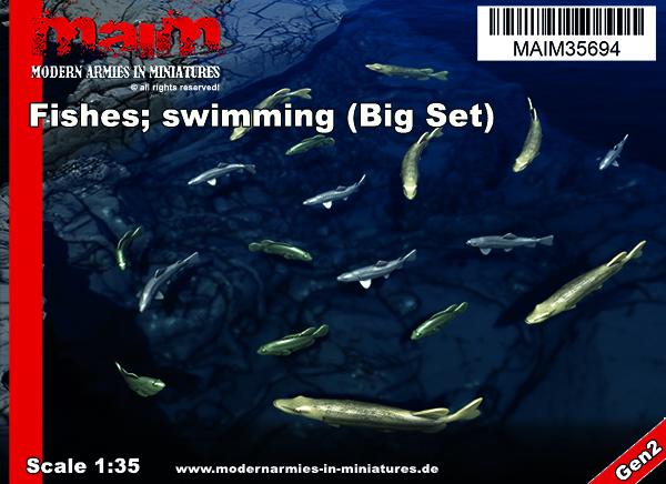MaiM 1/35 scale 3D printed Fishes; swimming - Big Set (18pcs) / 1:35