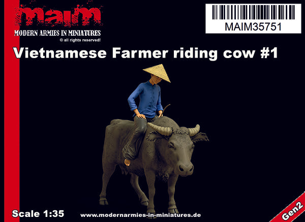 1/35 scale 3D printed model kit - Asian Man riding cow #1