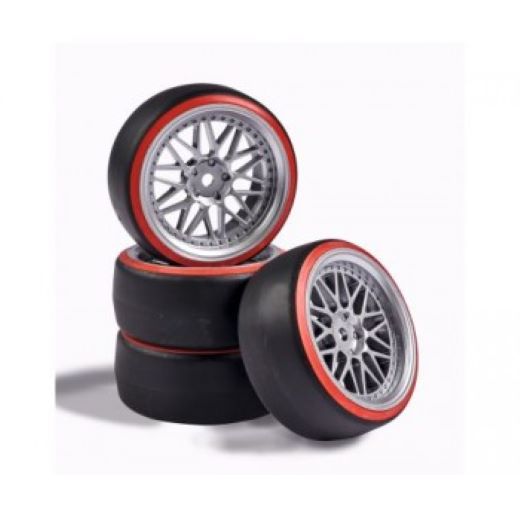 Carson Rims CARSON R/C 1:10 Wheel Set Drift (4) silver/red | Fields of Glory Models