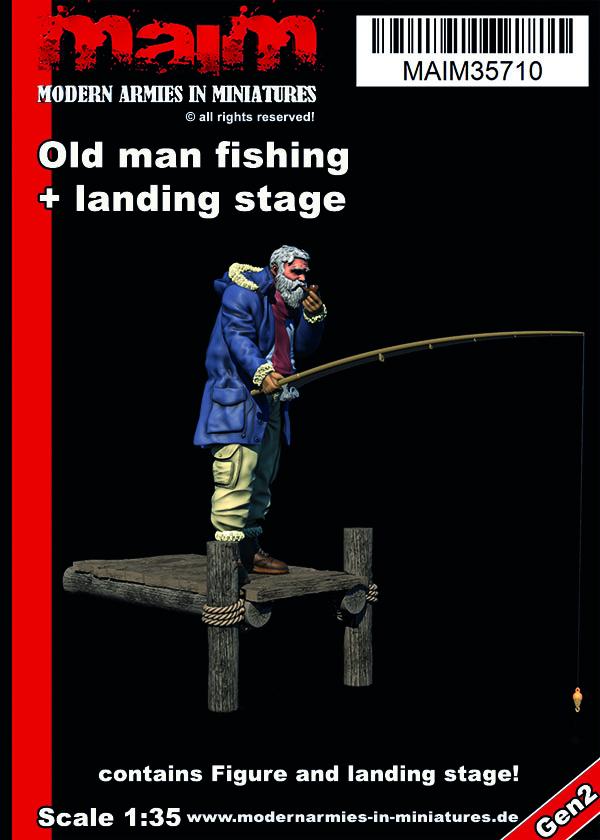 MaiM 1/35 scale 3D printed Old man fishing + landing stage / 1:35