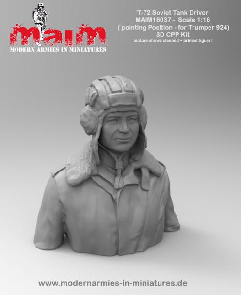 1:16 scale 3D printed model kit T-72 Soviet Tank Driver -for Trumpeter 924- / 1:16