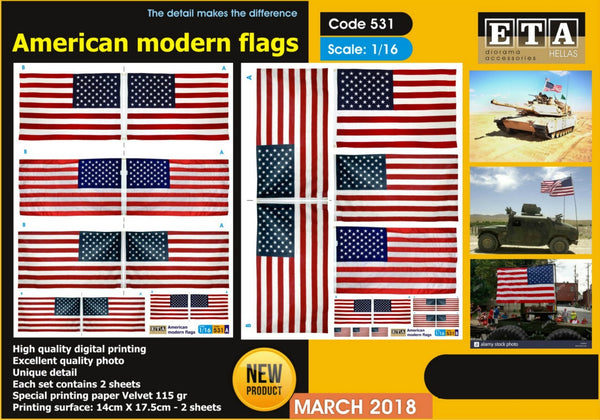 Modern American Flags - 1/16 scale - 3 sheets