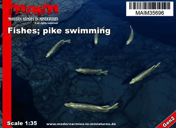 MaiM 1/35 scale 3D printed Fishes; swimming / 6x pike / 1:35