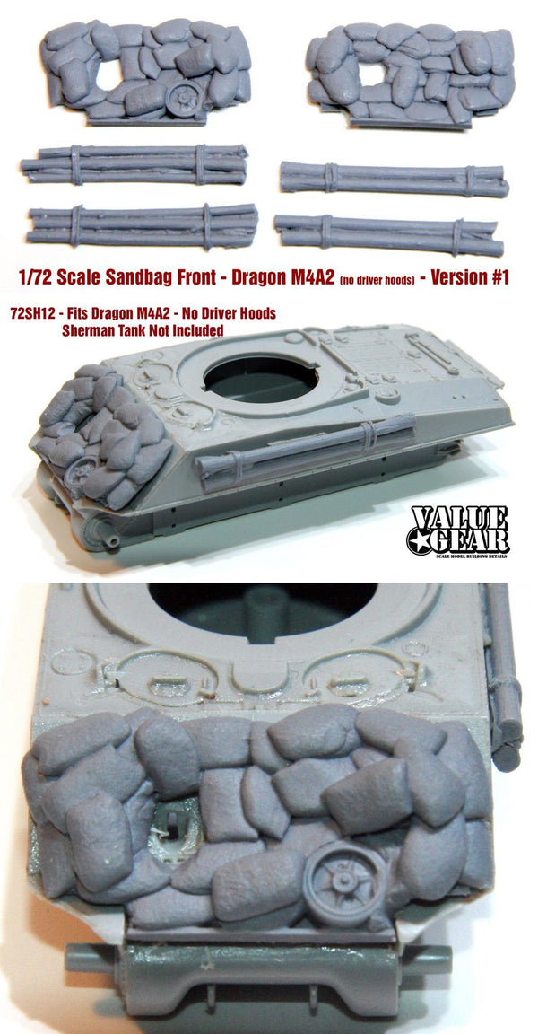 1/72 scale resin model 72SH12 Sandbag Fronts/logs For Sherman M4A2 V1 (no driver hoods) (Dragon Kits)