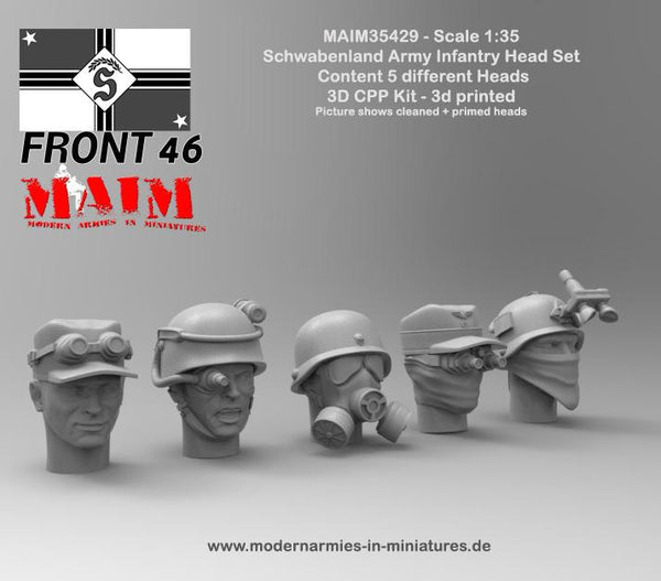 1:35 scale 3D printed model kit Schwabenland Army Infantry Head Set - Front46 (5pcs) / 1:35