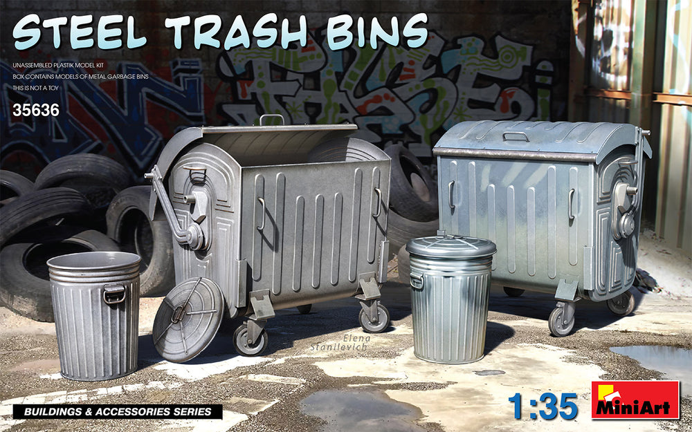 Miniart Steel trash can Bins and Dumpsters in 1/35 scale