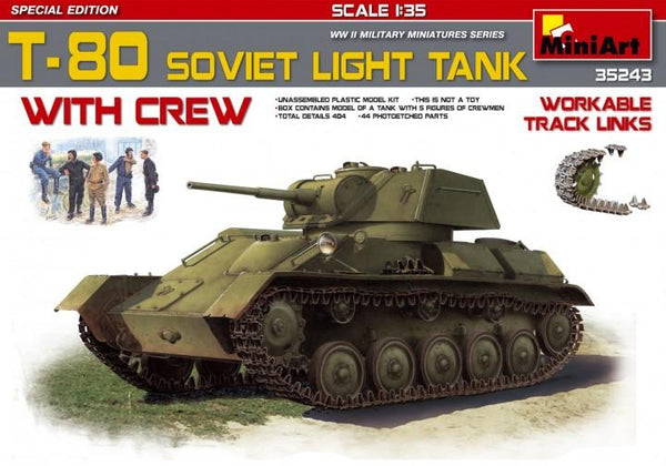 1/35 scale WW2 T-80 Soviet light tank with crew Miniart