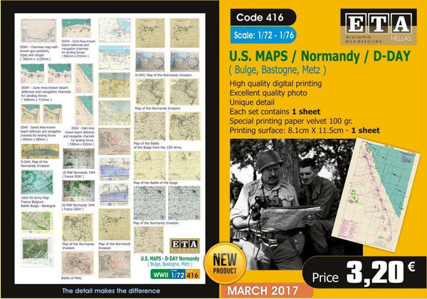 U.S. Maps D-Day / Normandy - Bulge, Bastogne, Metz - 1/72 and 1/76 scale - 1 sheet