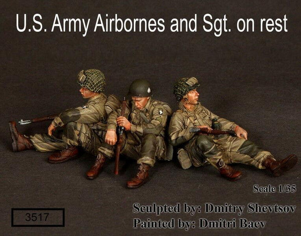 1/35 Scale resin kit WW2 U.S. Army Airbornes and Sgt. on rest 3 Figures
