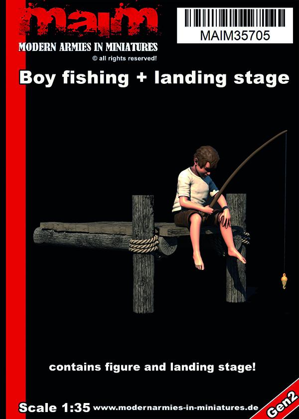 MaiM 1/35 scale 3D printed Boy fishing + landing stage / 1:35