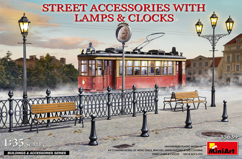 Miniart 1:35 STREET ACCESSORIES WITH LAMPS & CLOCKS
