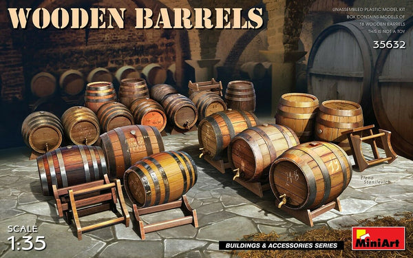 Miniart Box of 18 wooden barrels in 1/35 scale