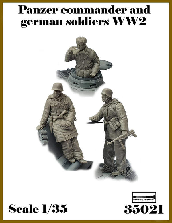 ARDENNES MINIATURE 1/35 WW2 German soldier and Panzer commander #3 (3 Figs)