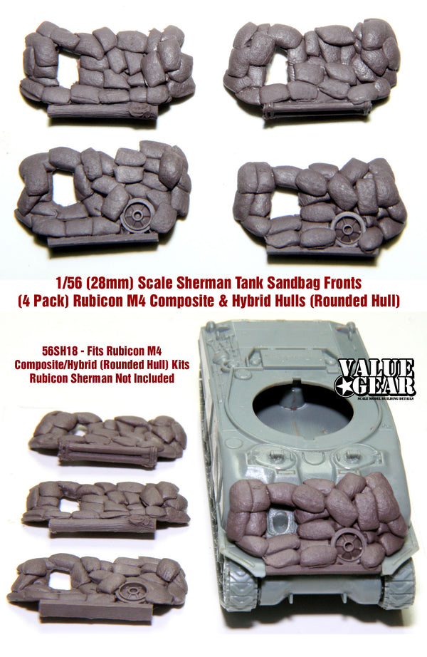 28mm (1/56 scale)  56SH18 Sandbag Fronts for M4A1 Sherman Version 1 (4 pack) (RUBICON)