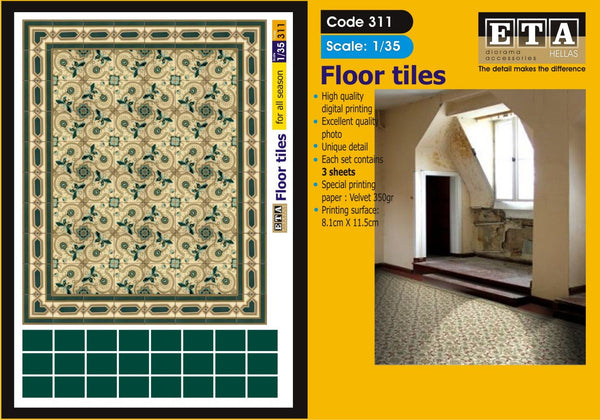 Floor Tiles #2 - 1/35 scale - 3 sheets