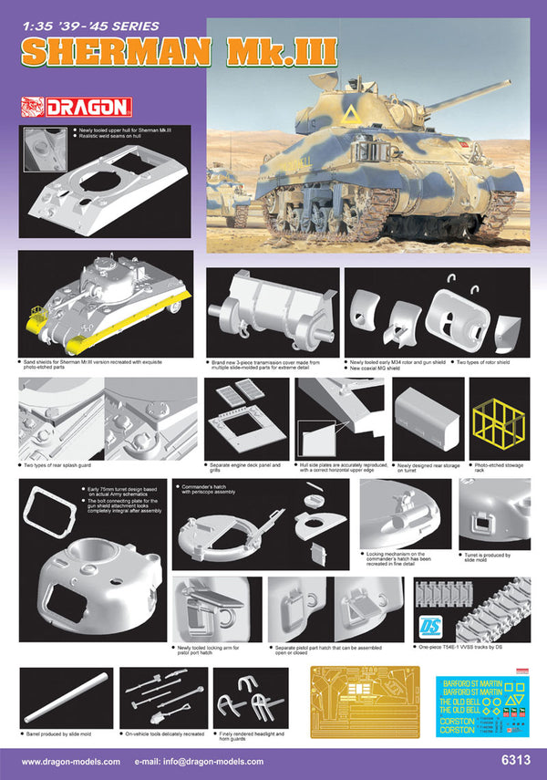 DRAGON WW2 1/35 SHERMAN MKIII tank model kit