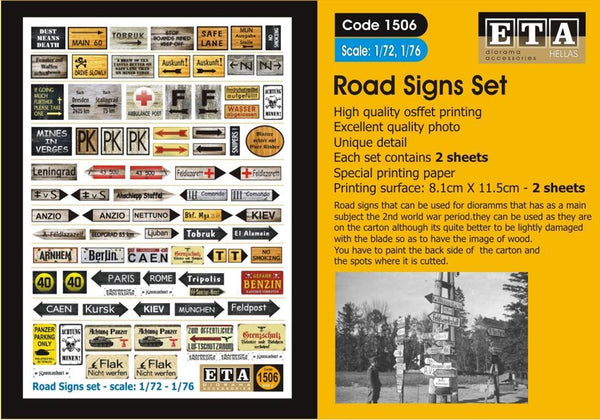 WW II Road Signs Suit scales 1/72, 1/76