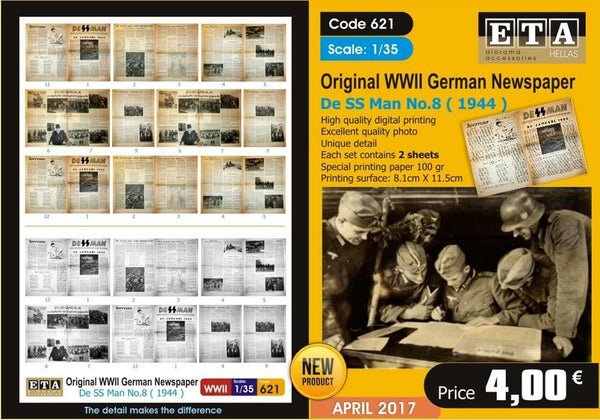1/35 scale - Original World War II German Newspaper De SS Man No.8 - 1944
