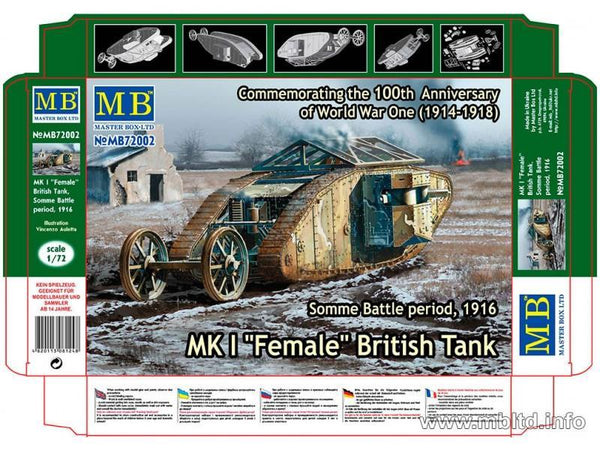 1/72 Scale model kit Mk.I Female British WWI / WW1 tank. Somme battle period (1916)