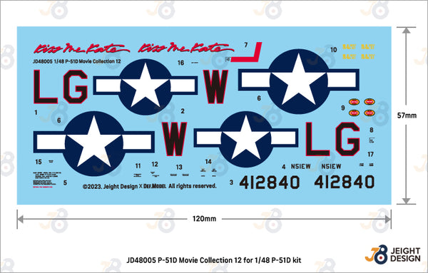DEF Models 1/48 P-51D Mustang Decal / PE set w/ 1 figure  Movie Collection No.12 (for Tamiya, Etc kit)