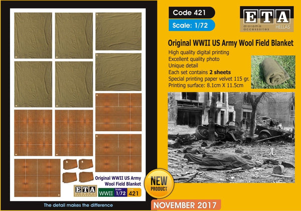 1/72, 1/76 Scale Original WW II US Army Wool Field Blanket