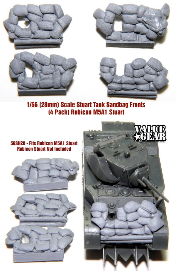 28mm (1/56 scale)  Sandbag Fronts for M5A1 Stuart (4 pack) (RUBICON)