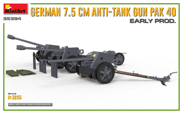 Miniart 1/35 WW2 GERMAN 7.5CM ANTI-TANK GUN PAK 40 EARLY PRODUCTION