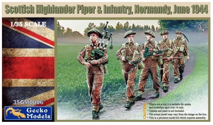 WW2 Scottish Highlander Piper + Infantry 1/35 scale GECKO model kit