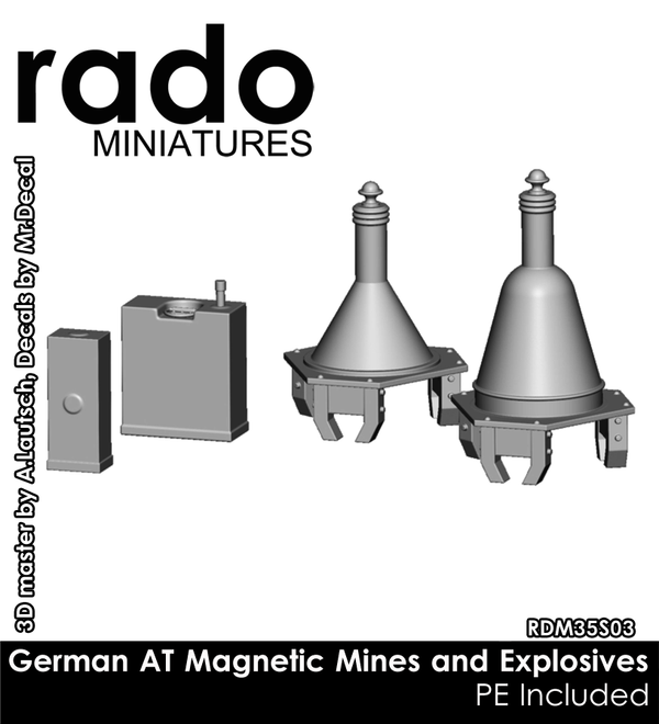 RADO WW2 1/35 German AT Magnetic Mines & Explosives (Includes 3x HHL 3, 3x HHL 3,5, 6x Geballteladung 3kg, 2x Sprengbuchse 1kg, Photo-Etch fret + Decals)