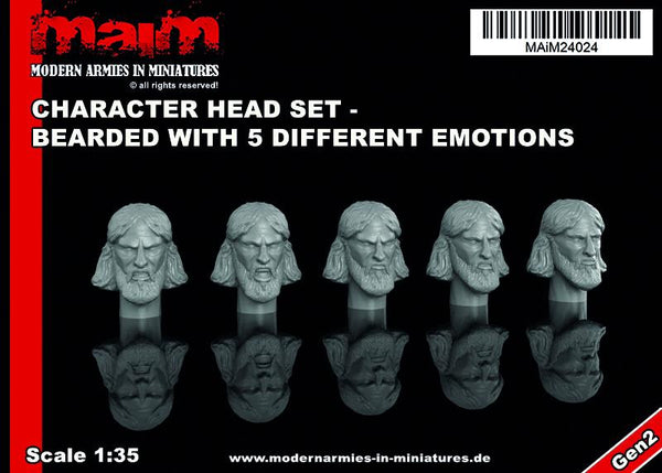1:24 Scale Character Heads - bearded - Set #4 (5pcs) / 1:24 - 75mm